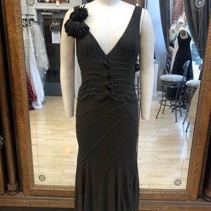 DKNY brushed silk bias cut dress in olive green